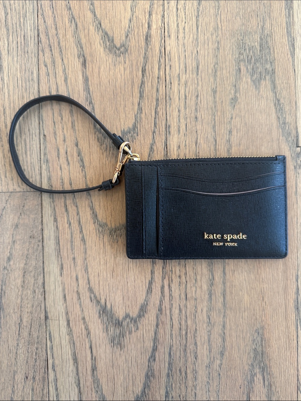 kate spade Black Leather Cardholder Wristlet with Gold Hardware
